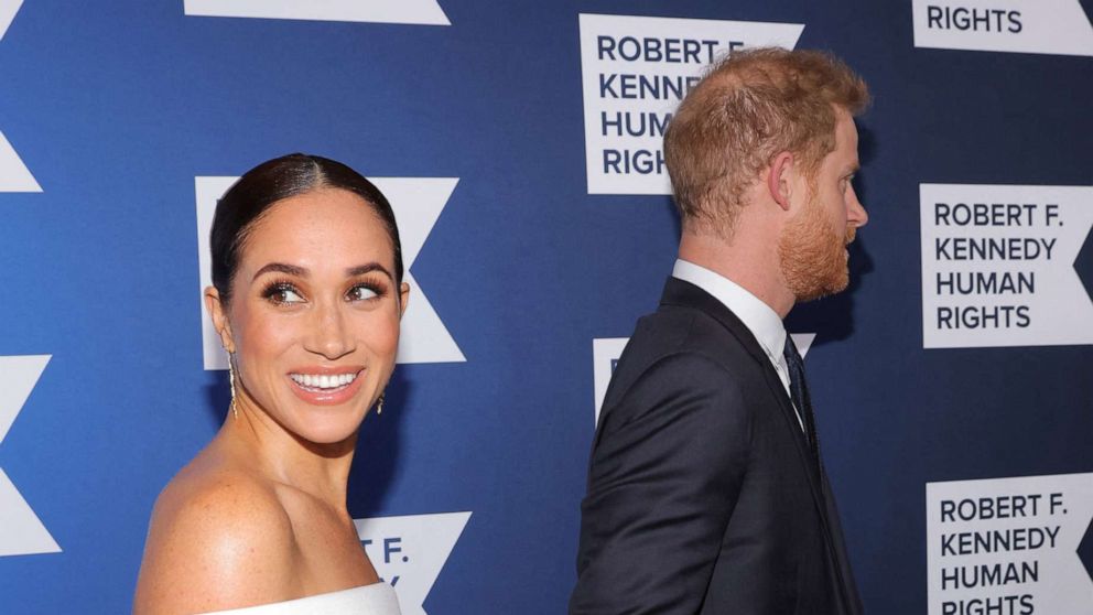 PHOTO: Britain's Prince Harry, Duke of Sussex and Meghan, Duchess of Sussex, attend the Robert F. Kennedy Human Rights Ripple of Hope Award Ceremony in New York, December 6, 2022.